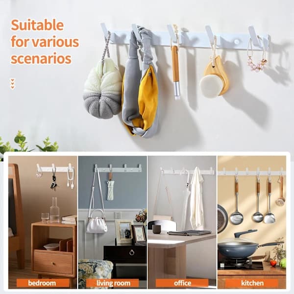 Wall Mounted Coat Rack White Coat Rack with 5 Hooks Two Installation Methods (with Glue and Screws) compatible Hall S,A