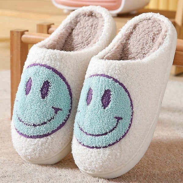 Tossut Smiley Face Tossut Naisille Hymyilevät Tossut Happy Face Tossut Retro Smiley Face Pehmeät Muhkeat Mukavat Lämpimät Slip-on Tossut Vihreä 42-43