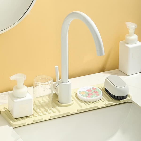 Sink Splash Guard Silicone Drain Mat - Quick-Drying Stone Countertop for Sink, Kitchen and Bathroom Sink Protector (Bone White)
