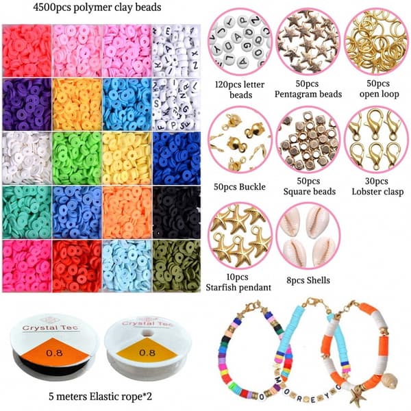 Beads Beads for Bracelets, Handmade Flat Polymer Clay Beads, Heish