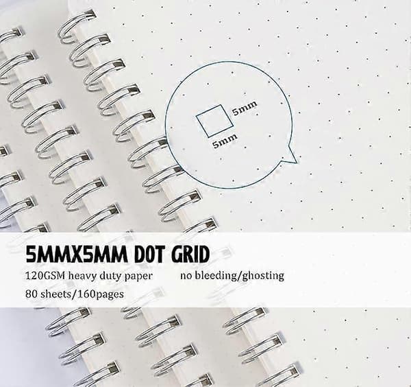 3-pak Prikkede Notesbøger A5 - Prikket Bullet Grid Spiralnotesbog (Bløder Ikke Igennem) med 5 DIY-stencils, 480 Sider