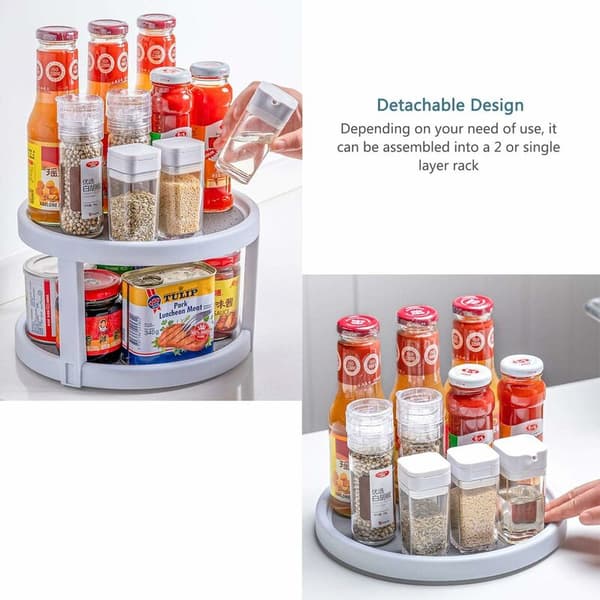 Freestanding Spice Rack for Kitchen, Small Grey and White Spice Rack with Turntable
