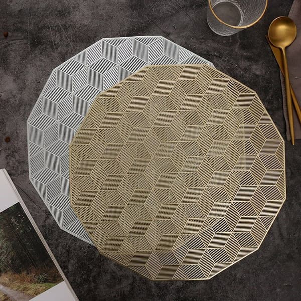 Gold Placemats for Dining Table Set of 6 Hollow Square Pattern Table Mats for Wedding Table Decoration
