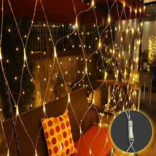 2m*2m (144 lamper) - Plug-in modell, 144 LED-lys, Nettlysgardin, Eventyrlys, Varm, Varmhvit, A