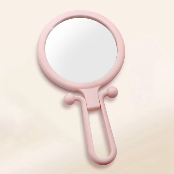 10X Portable Magnifying Glass, Double-Sided Folding Makeup Mirror, Handheld Mirror with Adjustable Handle (Pink)