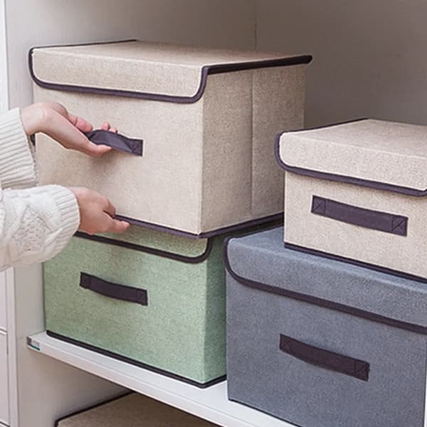 2X Storage Boxes with Lids, Foldable Washable Non-Woven Fabric Clothes Storage Box, Wardrobe Organizer, Storage Box (Beige)