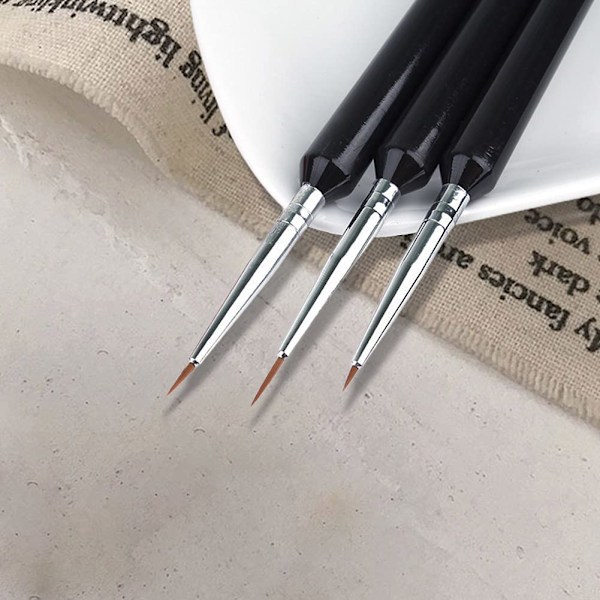 3 stk. Små Akryl Neglekunst Design Dekoration Pen Pensel Maleri Tegneværktøj /1 Sæt Neglekunst Værktøj Tynd Negle Pensel Sort Farve
