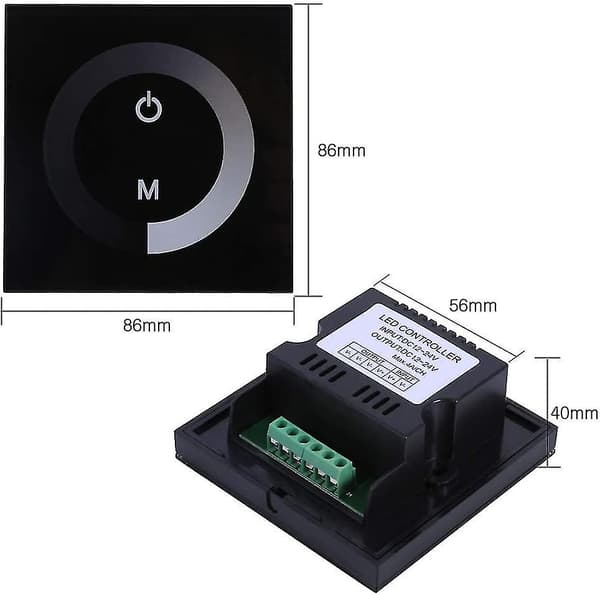 DC 12V-24V Wall Mounted Dimmer, Touch Screen, Monochrome LED Strip with Adjustable Brightness, LED Dimmer with Touch Screen (Black)