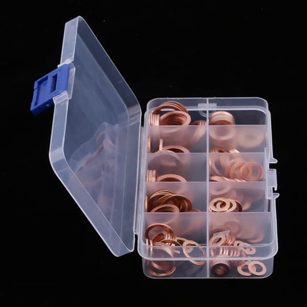 200 stk kobber skive pakning mutter bolt flat sett O-ring solid pakningssortiment kit bilmotor pakningslokk