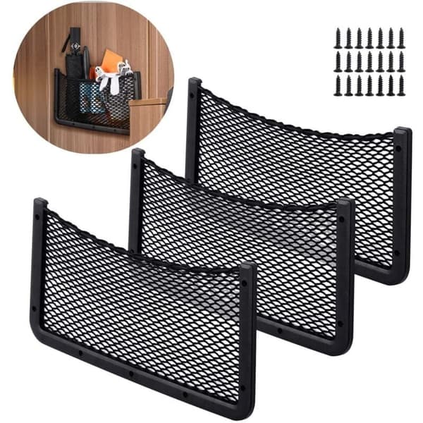 3 stk. Bilorganisatorlomme 40x20 CM Elastisk Mesh Opbevaringsnet til Bil, Camping, Båd, Hjem