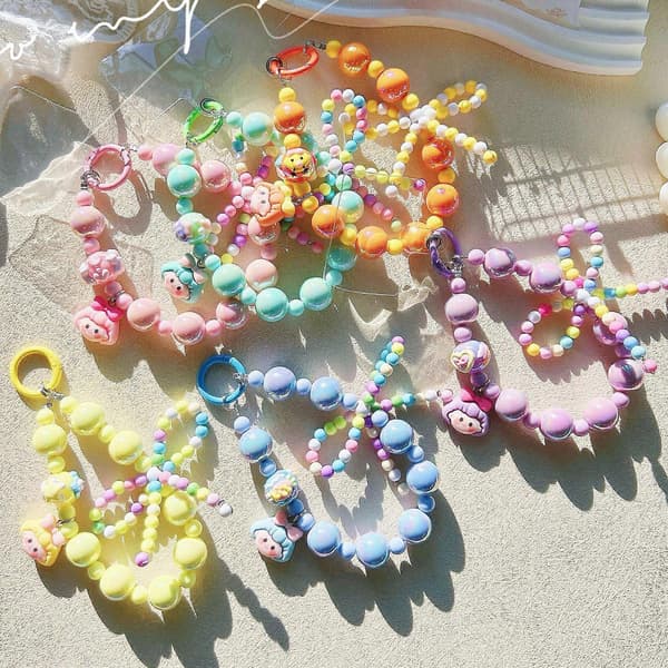 Personalized Beaded Phone Strap Pendant Lanyard Glittering Crystal Bead Mobile Phone Chain Strap for Smartphone Keychain Blue blue