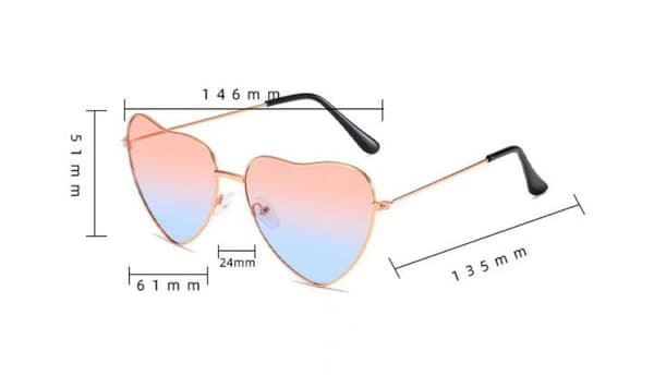Blå gradient Fashionable retro hjerteformede solbriller i metal