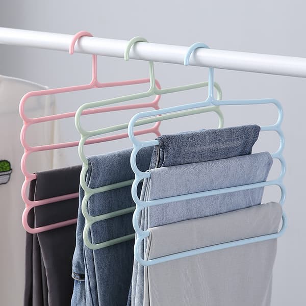 Non-slip 5-layer wardrobe trouser organizer, multifunctional space-saving clothes hanger for clothes, trousers, scarves, ties (3-pack)