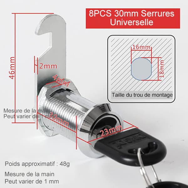 [LD]8-pack Universal Mailbox Lock, 30mm Metal Cabinet Lock, Zinc