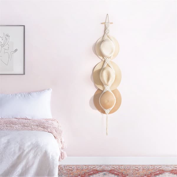 Hat Rack - Adjustable Cap Hanger Storage System Macrame for Wall Hand-Woven Decorative Holder Wide Brim 2 pcs_yu