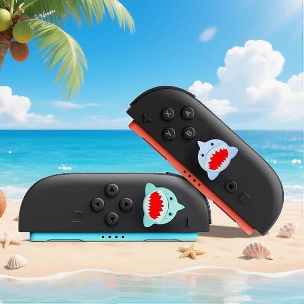 1 stk. Blå Hajdesign Silikone Joystick-hætte, Tommelfingergreb til Nintendo Switch 2 (2025)