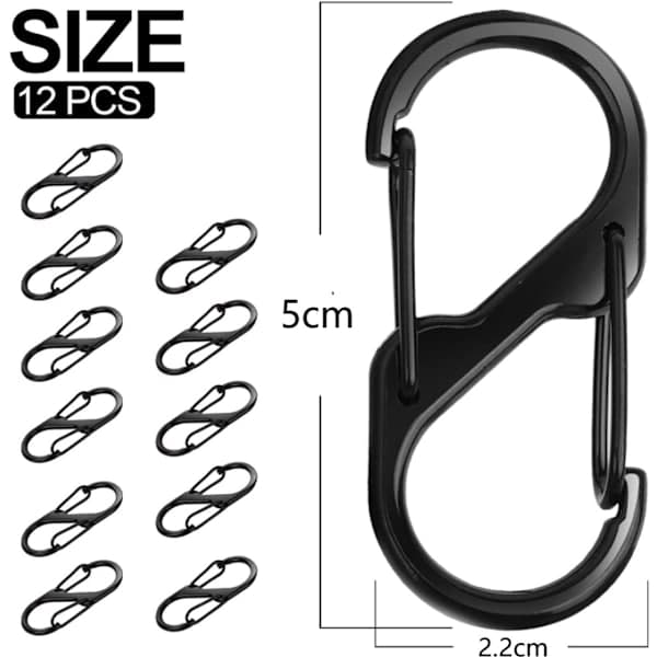 12-pack dubbel öppen karbinhake nyckelring - S-formad karbinhake - Nyckelring - Minikarbinhake