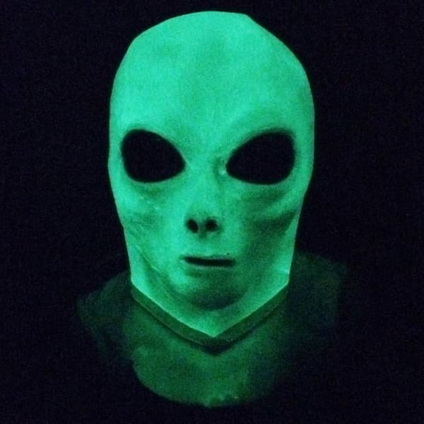 Glow-in-the-Dark Alien Mask with Green Alien Bendable Toy Keychain