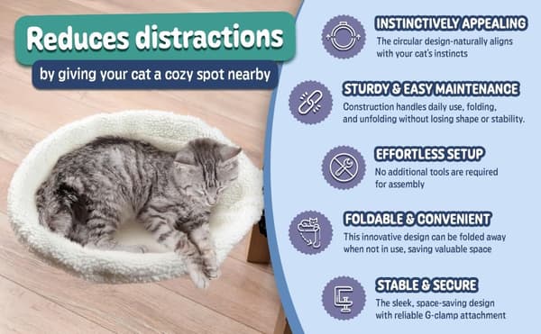 Cat Hammock to Attach Under a Table, Steel Frame, Foldable and Washable Cat Bed, Desk Tray, Cat Rest Mat