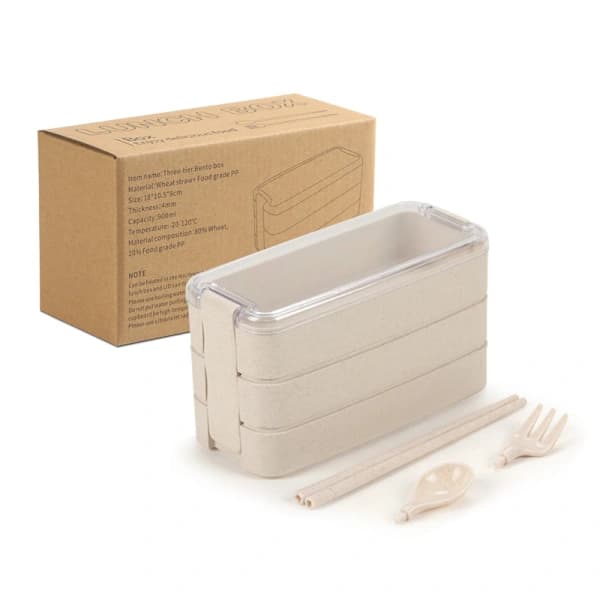 Japanese Style Lunch Box with Three Compartments, Eco-Friendly Wheat Straw Lunch Box
