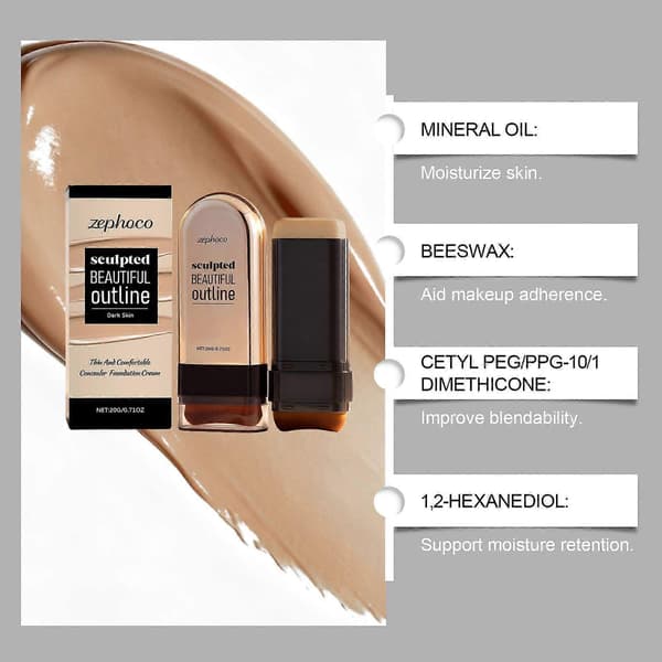 Zephoco Dark Skin Concealer Foundation Stick Has a Light and Thin Texture That Moisturizes and Creates a Matte, Clear, and Translucent Makeup Effect
