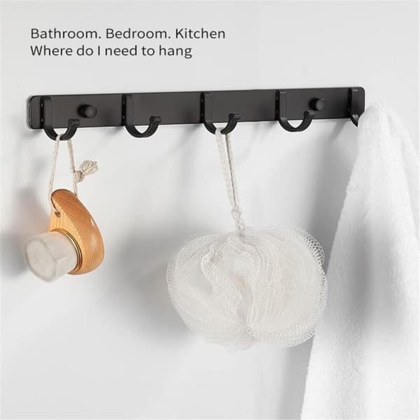 Wall Mounted Coat Rack, Designed Stainless Steel Coat Hooks, Solid Bathroom Hooks for Bedroom Office Black (5 Hooks)