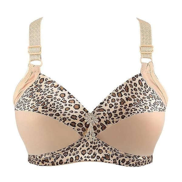 Women Plus Size Bra Leopard Print Wireless Bras Adjustable Bra Thin Cup Underwear Beige 46d Beige 46d