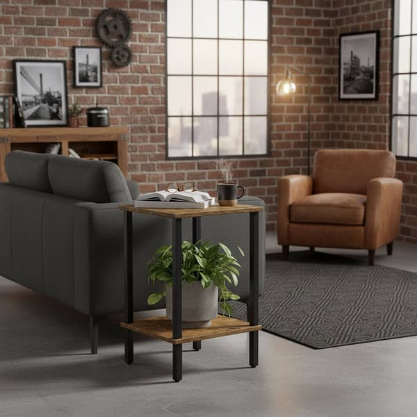 Industrielt sidebord med 2 hyller, treeffekt