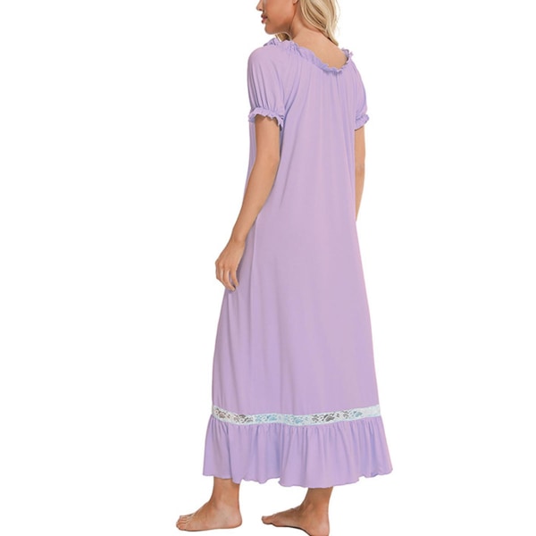 Nattlinnen för kvinnor Hem Pyjamas Nattlinne med snörning Kortärmad Lång sovklänning Badrum Lila Storlek: S