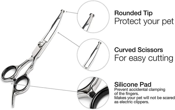 Dog Grooming Scissors, 5-piece Set with Titanium Coated Stainless Steel Tools, Thinning / Straight / Curved Scissors and Combs