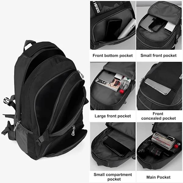 60L Waterproof Hiking Backpack Lightweight Camping Backpack Women Men Durable Daypack (Black, 60L)