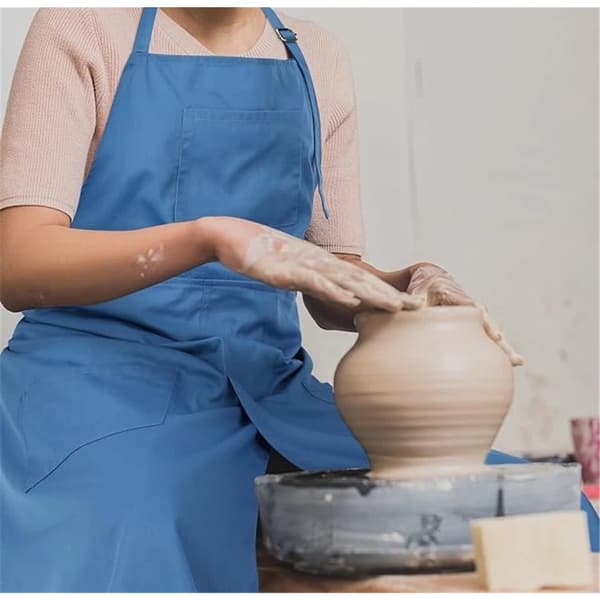 Hanging Neck Canvas Apron Long Style Pottery Apron with Split Legs