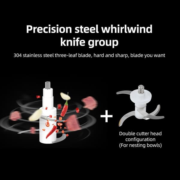 Electric Meat Grinder Vegetable Chopper Portable Mini Food Processor 600ml Container 150W Rechargeable Kitchen Appliance