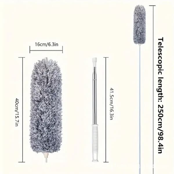Microfiber Duster with Extension Pole (Stainless Steel), Extra Long and Extendable Cobweb Duster, Foldable Duster for Cleaning High Places