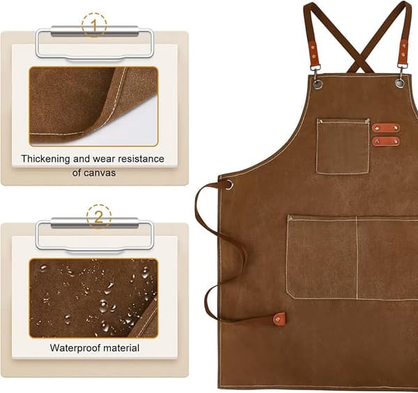 Canvas Aprons for Men with Pockets, Adjustable Strap and Large Pockets, Kitchen Apron for Cooking, Baking and Chefs