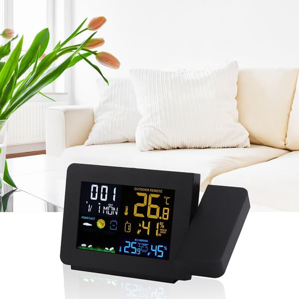 Multifunctional Electronic Alarm Clock with Color Screen Projection EU Plug 230-240V Black