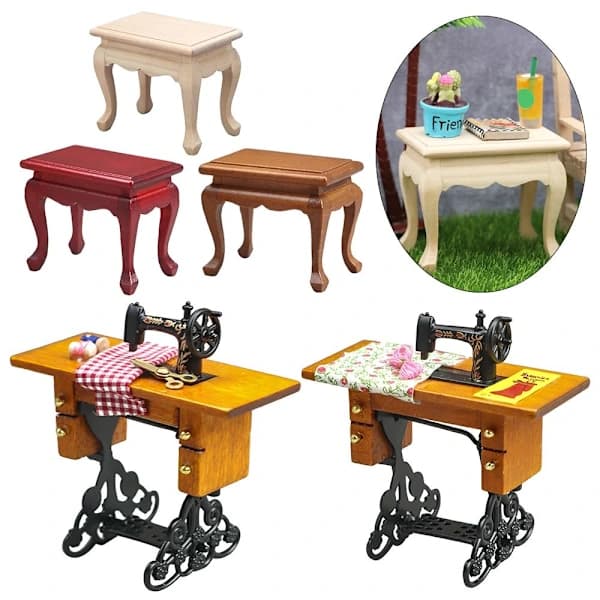 Puu Tee Pöytä Nukkekoti Ompelukone 3 3 3