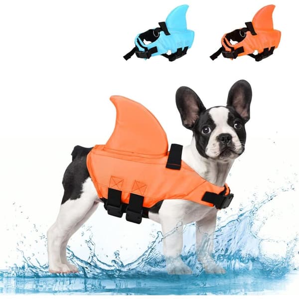 Hundeflydevest - Justerbar flydevest til kæledyr - Perfekt til svømning og til at holde din hund sikker i vandet (Orange, M)
