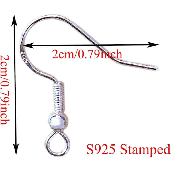 100 pcs Silver Earring Hooks 925 Sterling Silver Ear Hooks Fishhook Earring with Spring Ball for DIY Jewelry Custom Making (Silver)