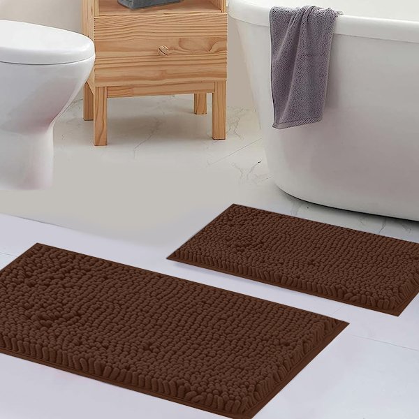 Badrumsmatta Set 2 Delar Tjock Chenille Badrumsmatta, Mjuk Snabbtorkande Badrumsmattor Plysch Absorberande Badrumsmattor Med Halksäker PVC-Baksida, Matta för Style 4