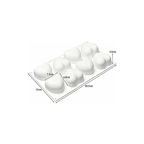 3D hjerteformet silikoneform til kage, hjerteformet mousseform, dessert, silikonemousse, bagning osv. (8 3D hjerteformede hulrum)