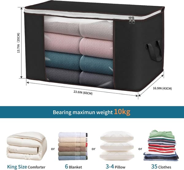 Large Storage Bags, 3-Pack Clothes Storage Boxes Foldable Wardrobe Organizers Storage Containers with Durable Handles Thick Fabric for Blanket Quilt