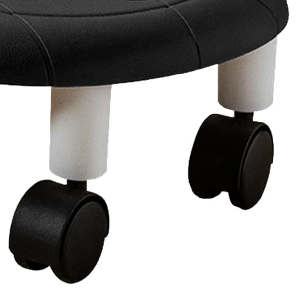 Round Low Rolling Stools Faux Leather Universal Wheels Small Rolling Stool Swivel Stool High Weight Capacity for Home Black