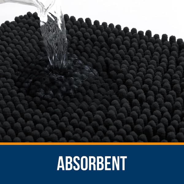 Superblød absorberende chenille badeværelsesmåtte, skridsikker hurtigtørrende maskinvaskbar bademåtte til badekar og bruser, sort, 24x16
