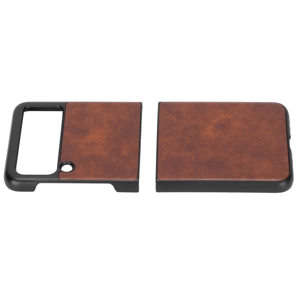 Leather Case for Samsung Galaxy Z Flip 3 - Foldable Design with Business Texture - Brown[JUN]