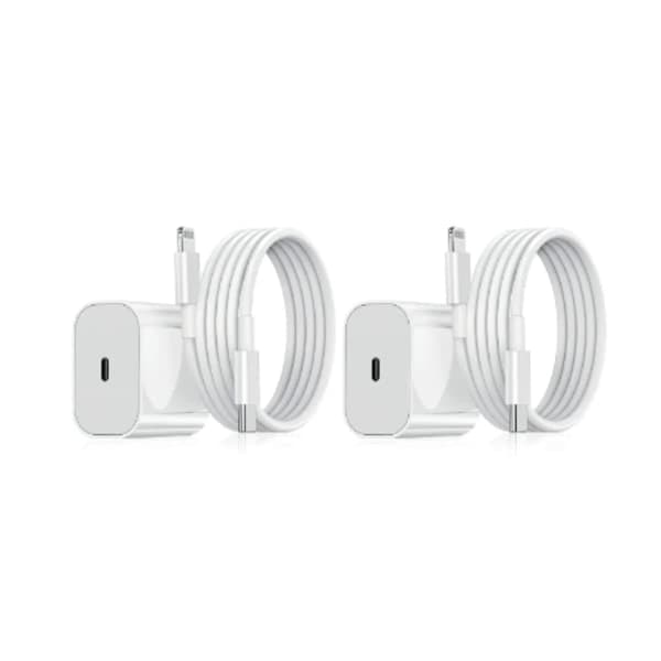 2-pak - Passer til iPhone Oplader Adapter + Kabel 20W USB-C Hurtigoplader