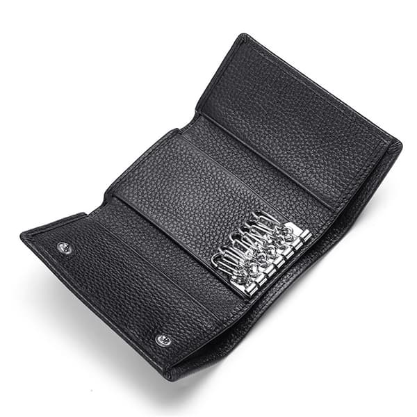 Cowhide Keychain - Car Key Loop Wallet Slim Keychain Pouch - Key Organizer & Women (Black)