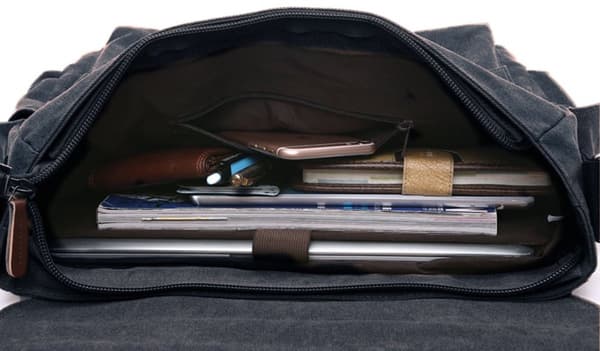 Men's Canvas Messenger Bag with Multiple Compartments and Adjustable Shoulder Strap for Work and School, Fits 16 Inches