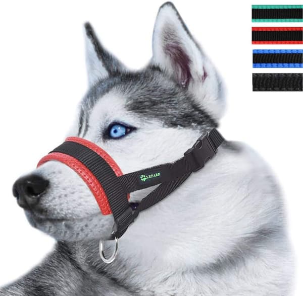 ILEPARK Nylon Muzzle for Large Dogs Prevents Biting, Barking and Chewing, Adjustable Loop Muzzle (L, Red) Rojo L Rojo L