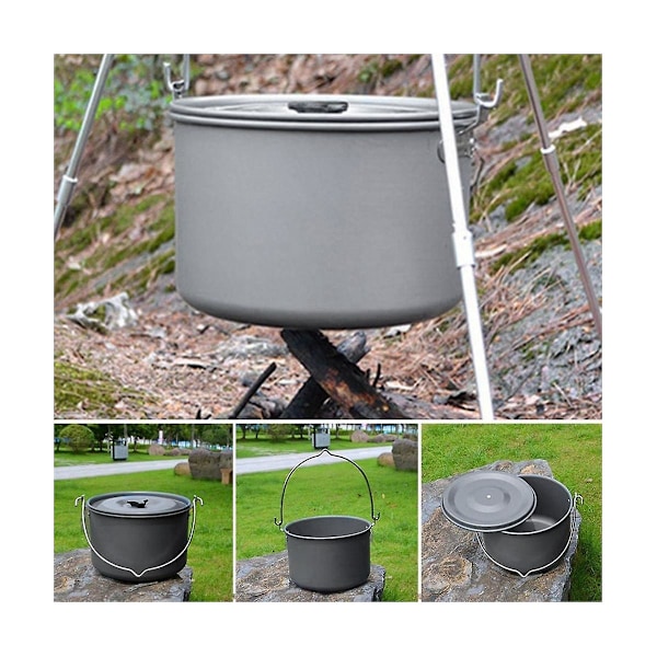 Utomhus Camping Picknick Hängande Kastruller Aluminiumlegering Kokkärl 4.5l Kompakt Campinggryta För Vandring
